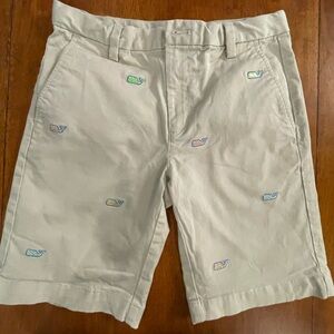 Vineyard Vines Boy’s Khaki Flat Front Shorts with Pastel Whales
